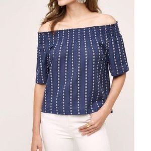 anthropologie seen worn kept off the shoulder top